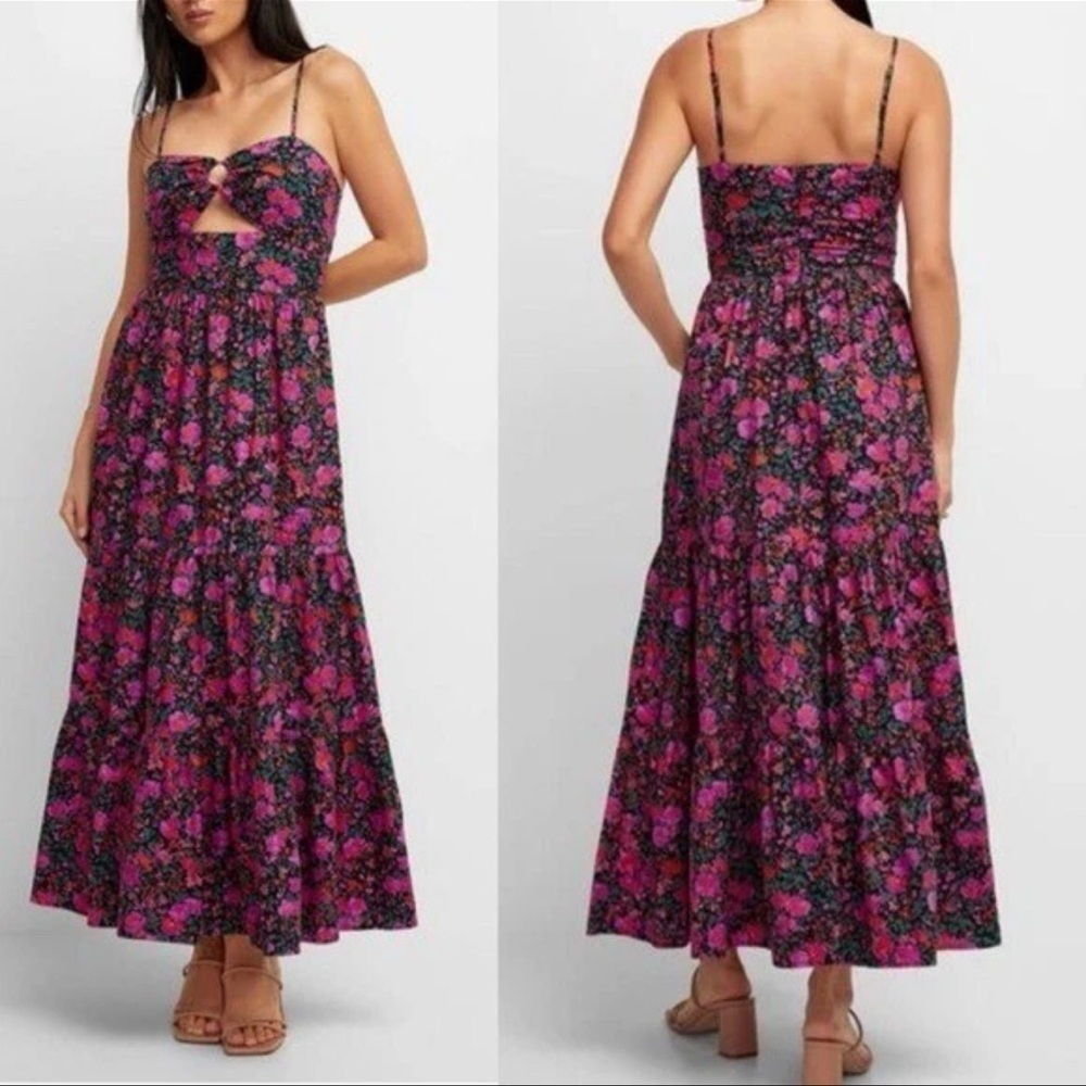 Fore Floral Tiered Boho Maxi Dress Cut Out medium Cotton Bohemian cottage core - Picture 8 of 11